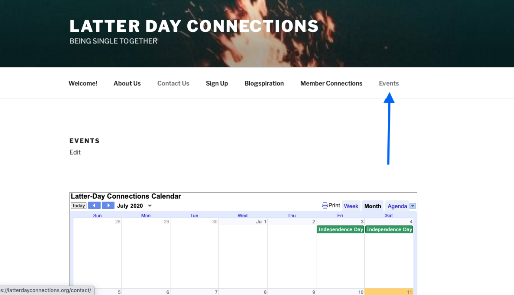 Connections Site Map - events tab